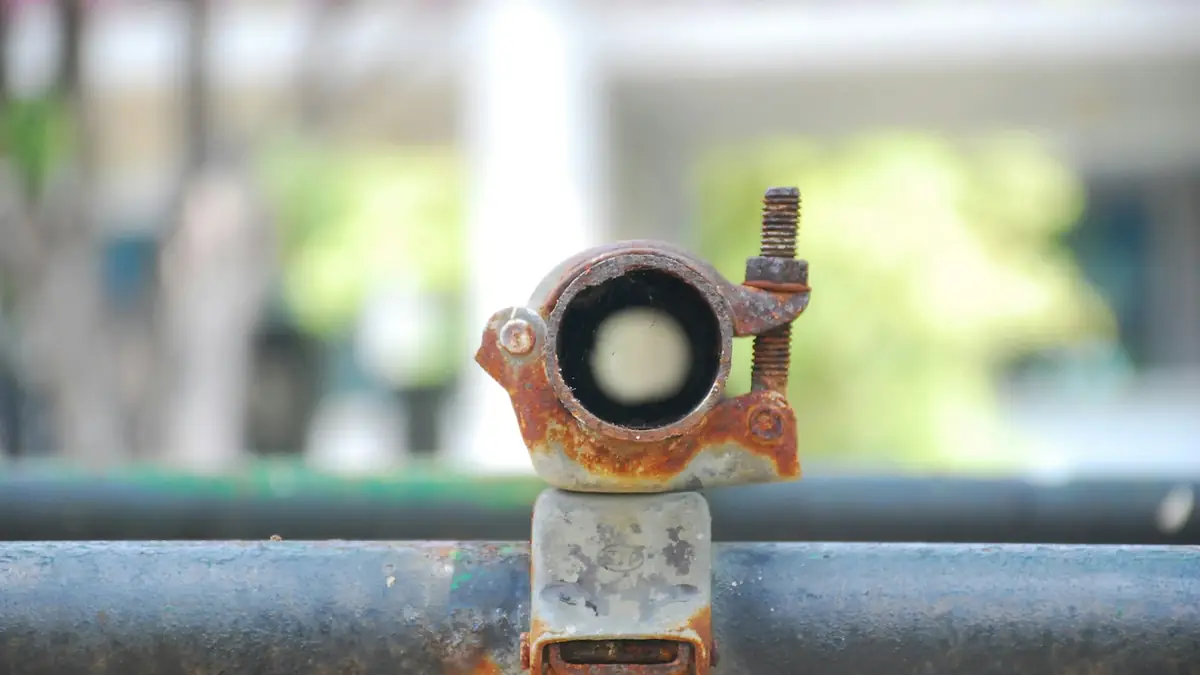 A rusted pipe clamp on a metal water line - Leak Detection in Des Plaines